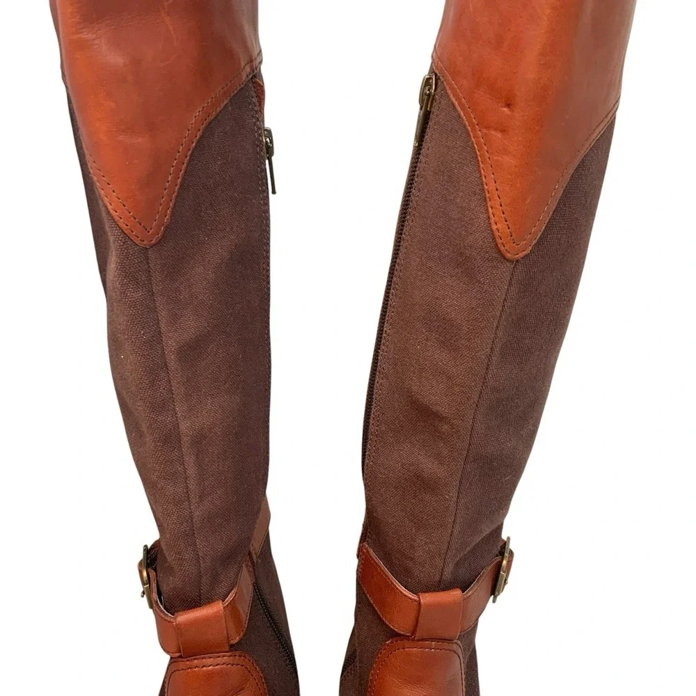 Patagonia ADDIE Rider Leather & Canvas Tall Boots Brown Size‎ 7 Equestrian Zip